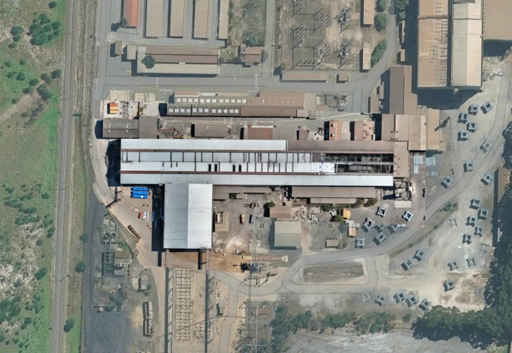 Aerial overview of an industrial steelworks site